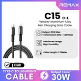 REMAX - C15 C-L Velocity Aluminium Alloy Type-C To Lightning Fast Charging Data Cable (30W) - Black
